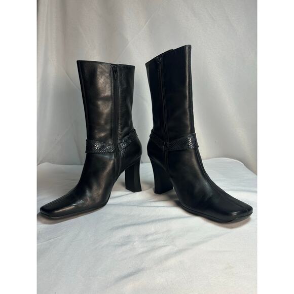 Vintage 90s Vis a Vie black chunky Square Toe Mid calf boot size 8.5 - Picture 3 of 13